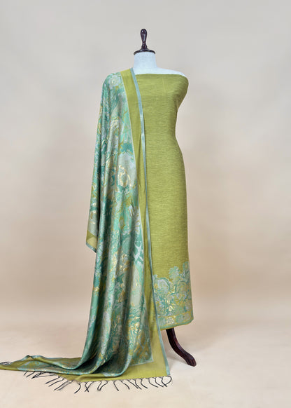 Green Handwoven Kani Silk Unstitched Suit