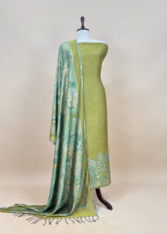 Green Handwoven Kani Silk Unstitched Suit