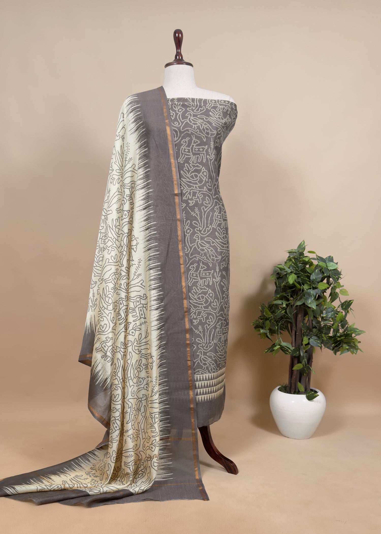 Grey - Traditional Maheshwari Silk Bagh Print Dupatta 26