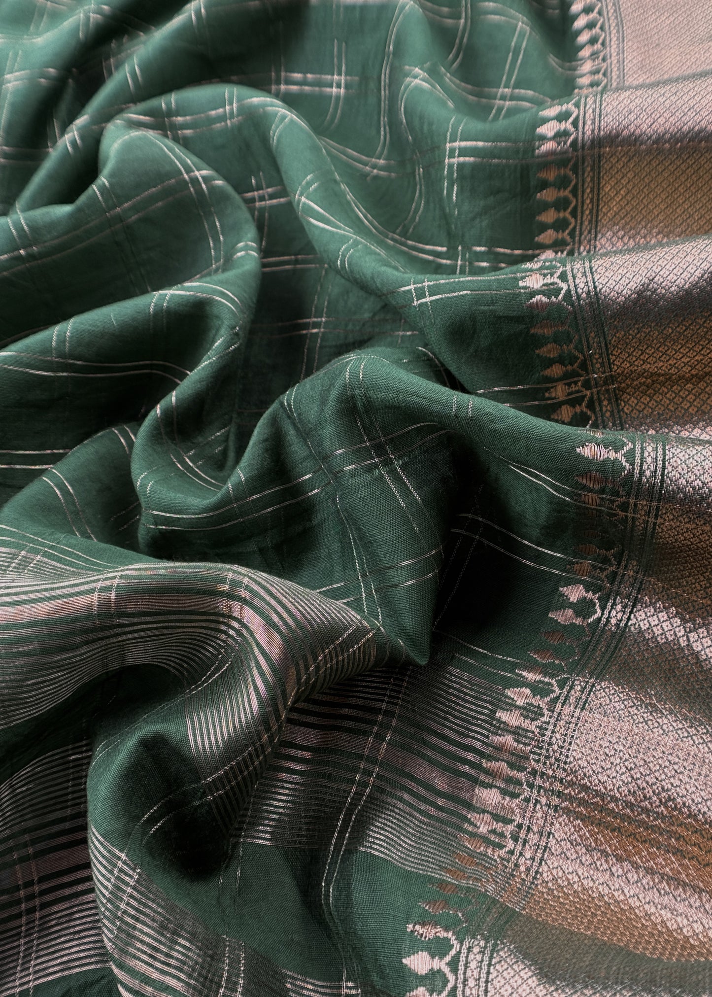 Bottle Green Banarasi Chanderi Suit With Dupatta