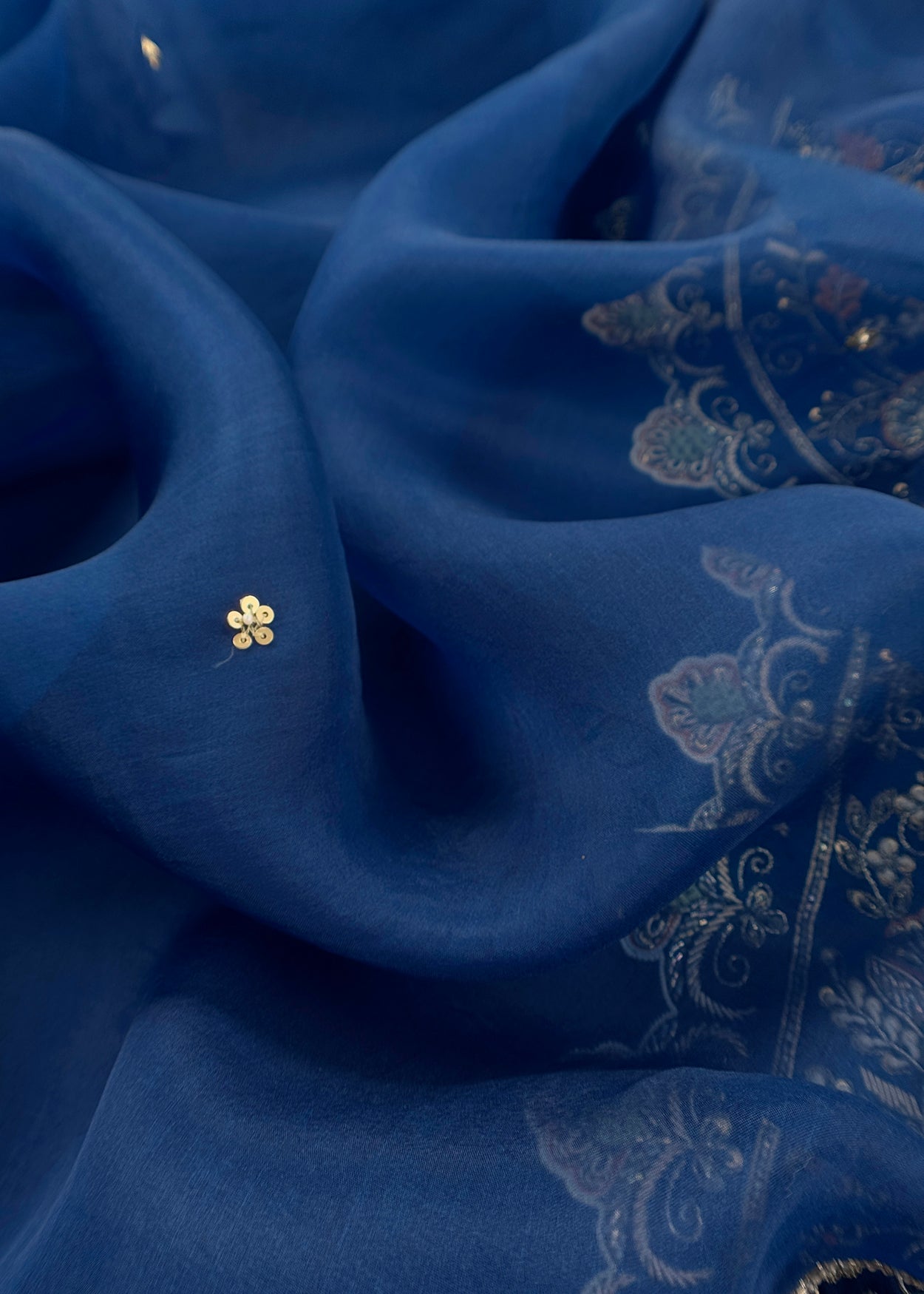 Luxe Royal Blue Dupion Silk Kurta and Kora Silk Dupatta With Handwork