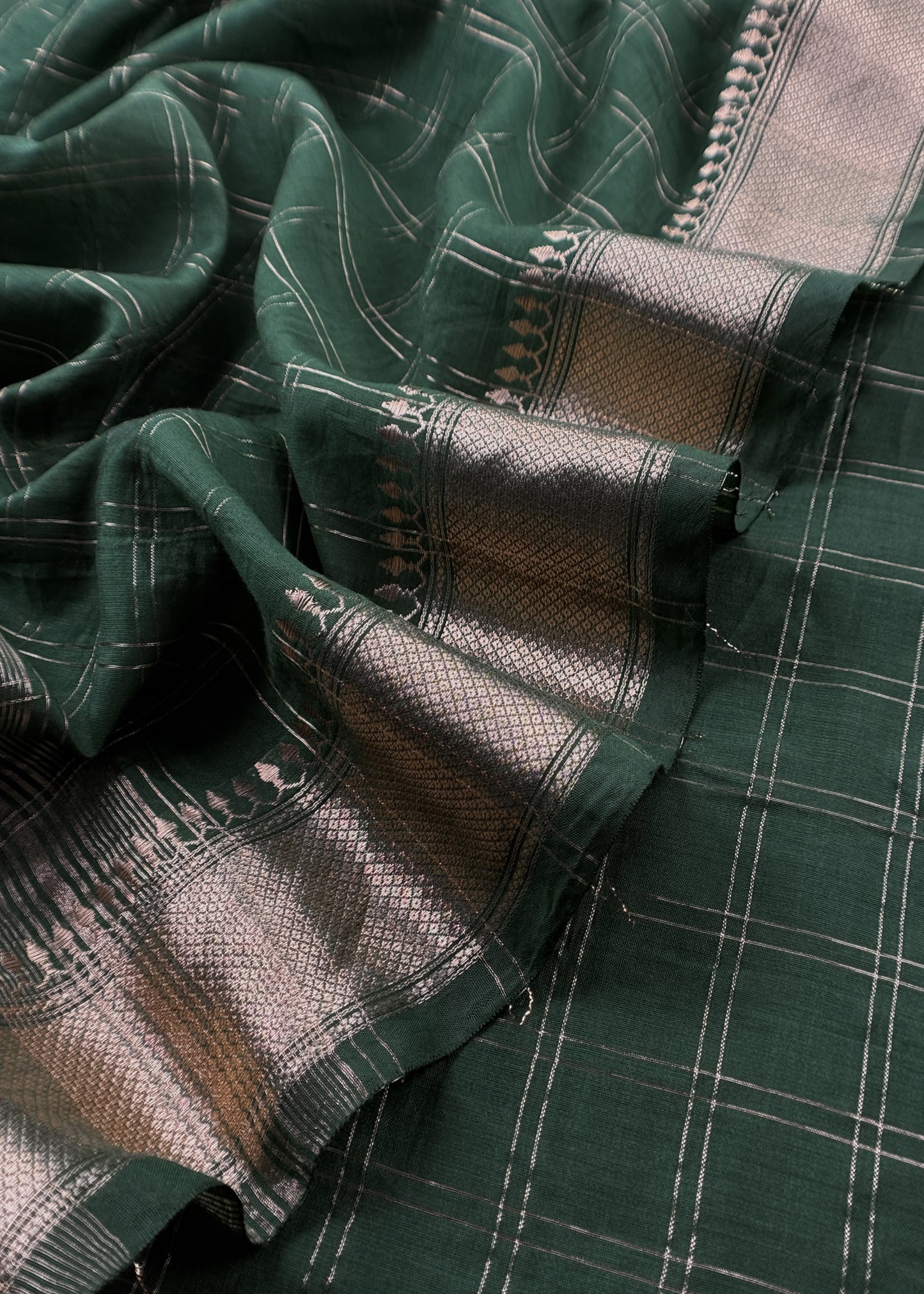 Bottle Green Banarasi Chanderi Suit With Dupatta