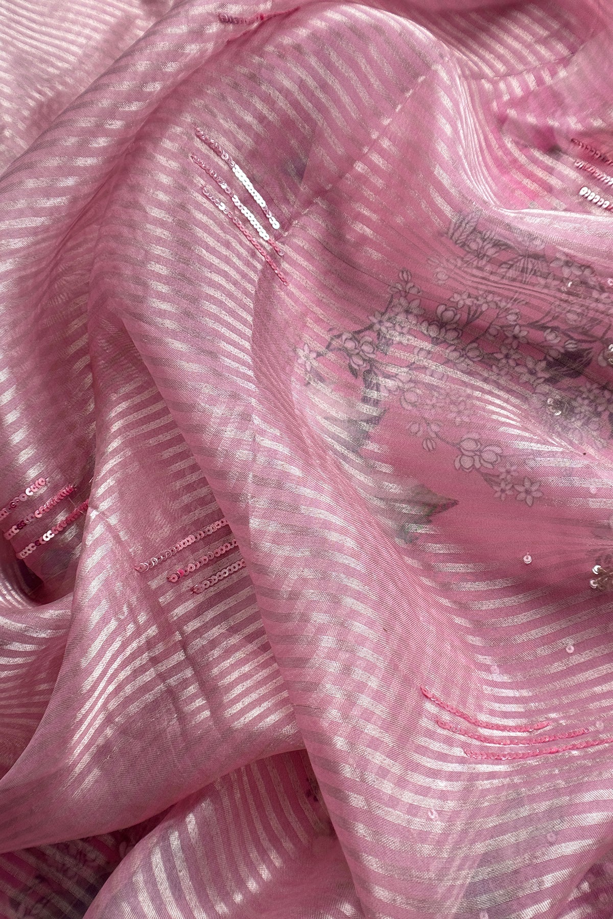Pink Satin Silk Unstitched Suit With Tissue Silk Dupatta