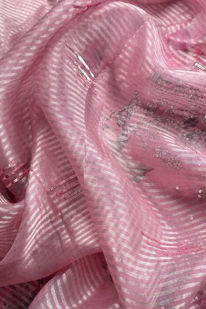 Pink Satin Silk Unstitched Suit With Tissue Silk Dupatta