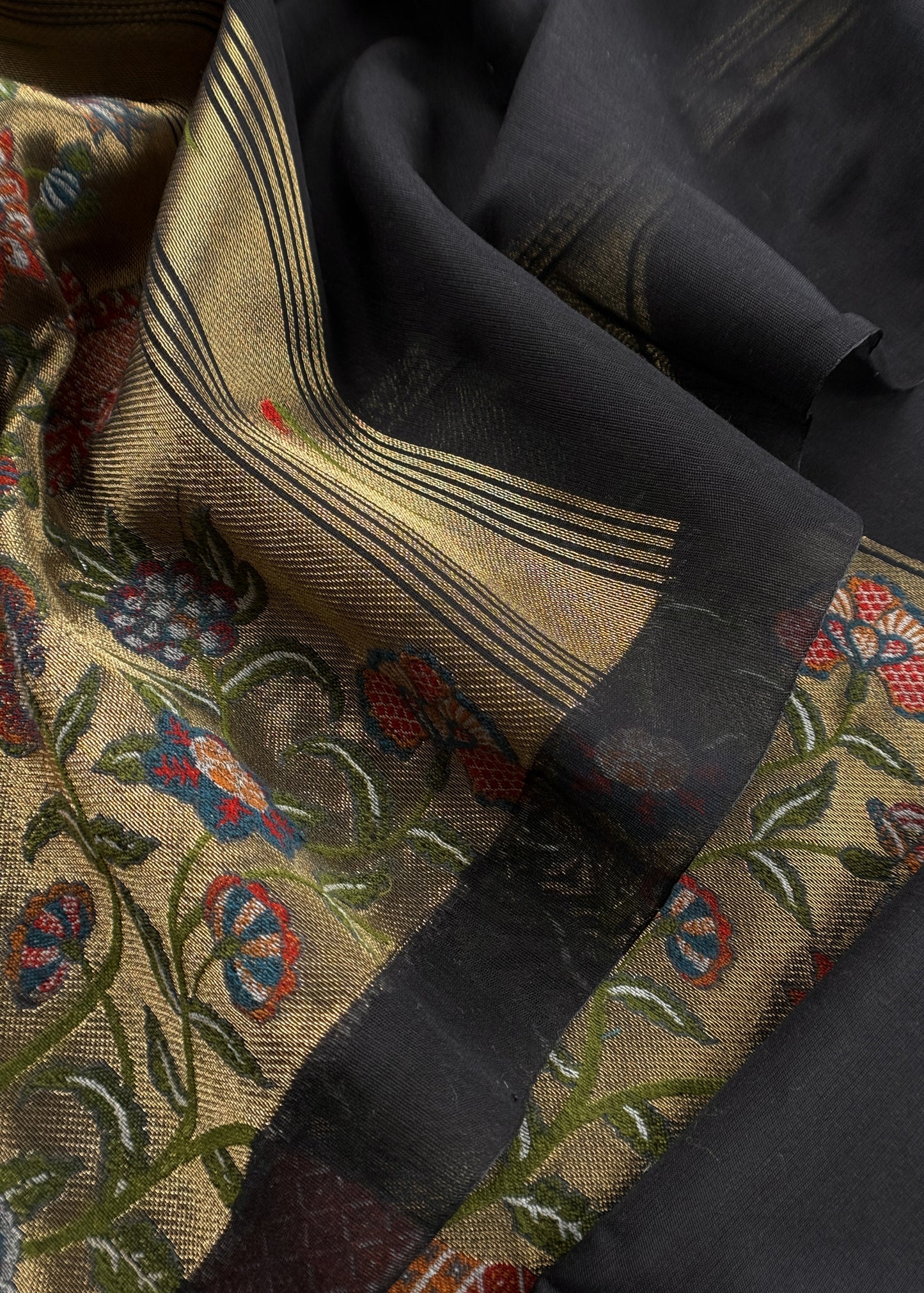 Black Jamdani Woven Unstitched Suit With Paithani Work