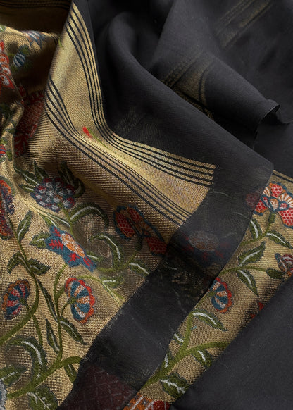 Black Jamdani Woven Unstitched Suit With Paithani Work