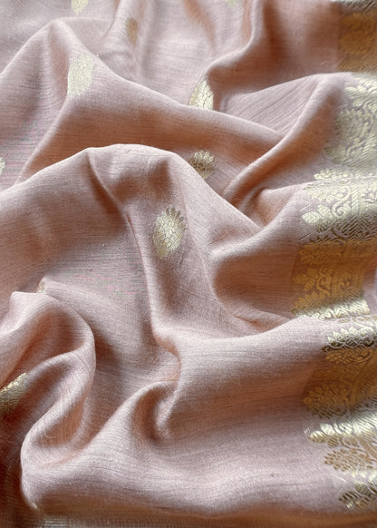 Beige Handloom Munga Silk Suit With Zari Weaving