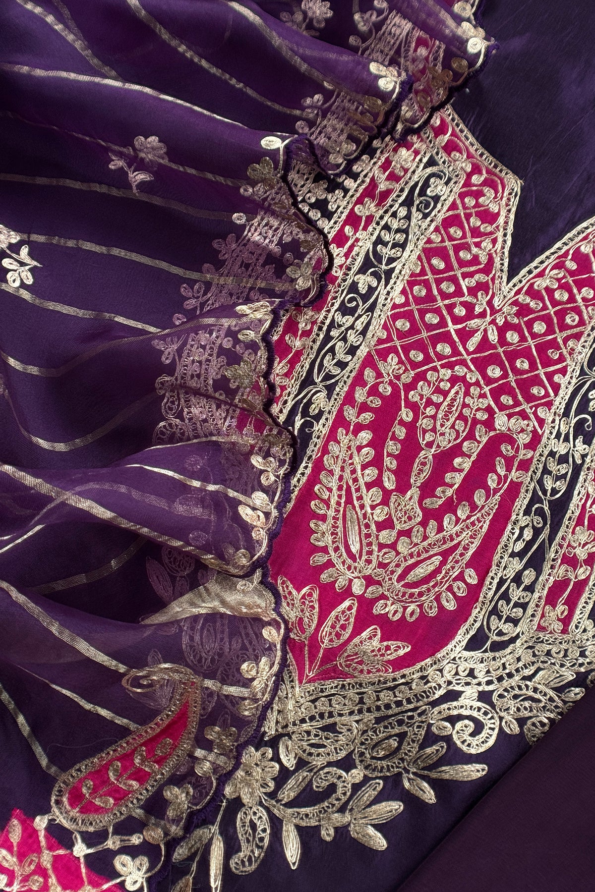 Purple Handloom Silk Suit With Pitta Work