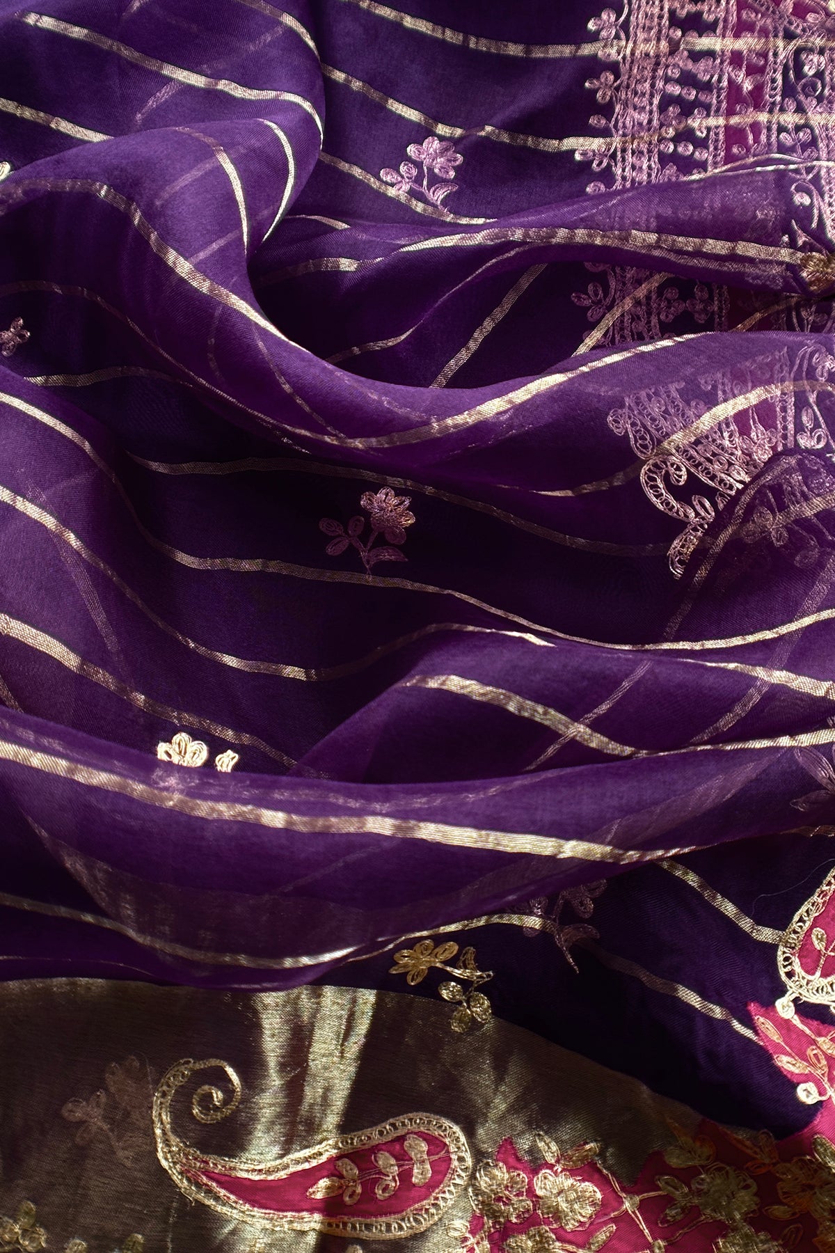 Purple Handloom Silk Suit With Pitta Work