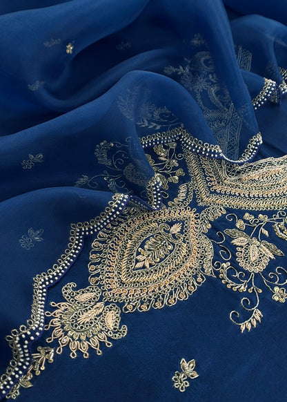 Luxury dupion silk suit with dori dabka zardosi handwork

