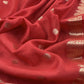 Red Handloom Munga Silk Suit With Zari Weaving