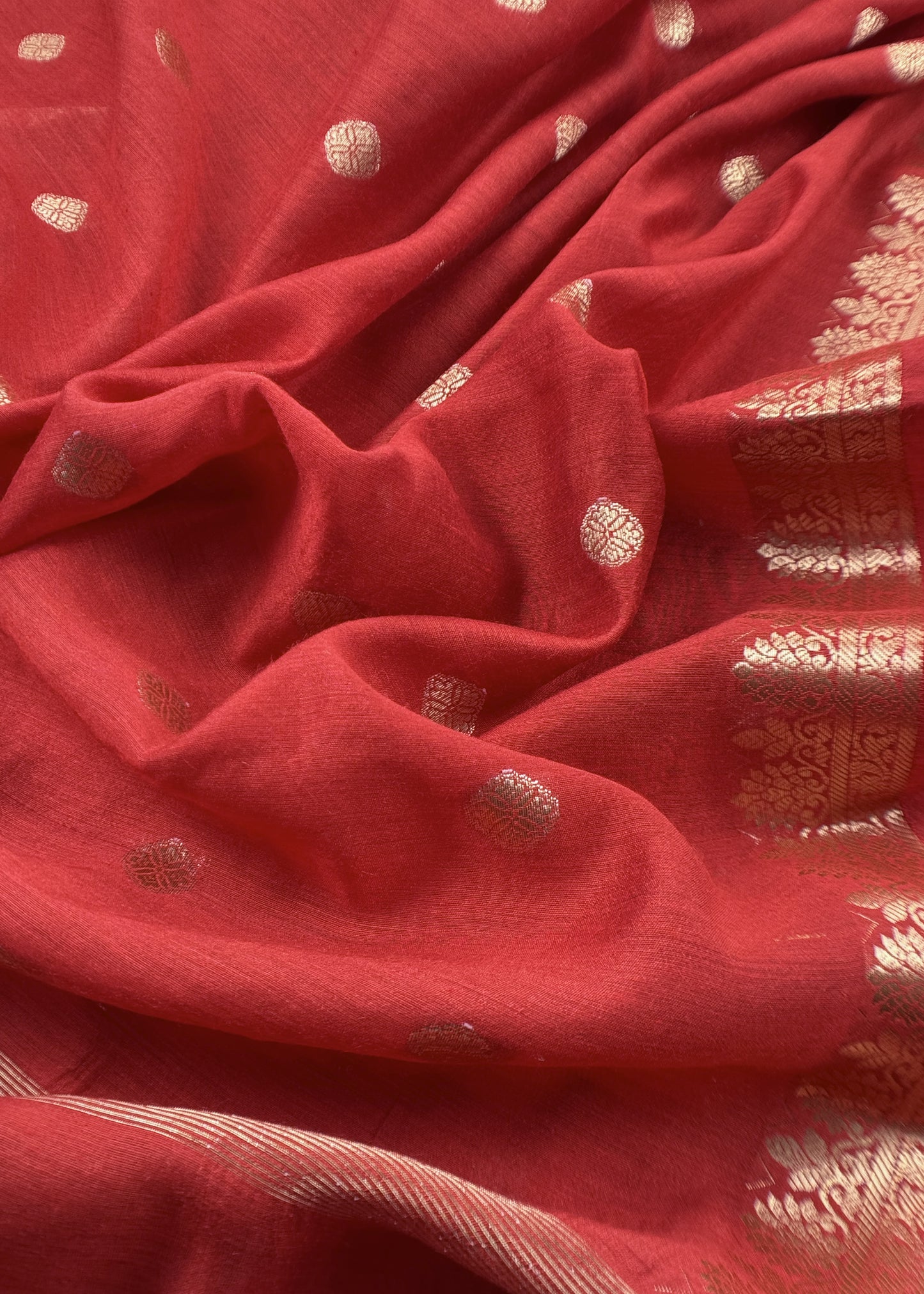 Red Handloom Munga Silk Suit With Zari Weaving