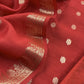 Red Handloom Munga Silk Suit With Zari Weaving