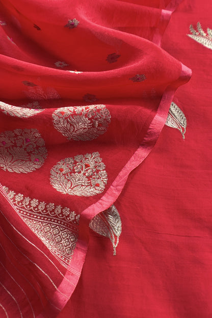 Luxury Handloom kora silk suit with kadwa weaves

