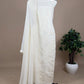 White Handwoven Organza Suit with Flamingo Applique