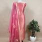 Redish Pink Banarasi Silk Brocade Suit With Organza Dupatta