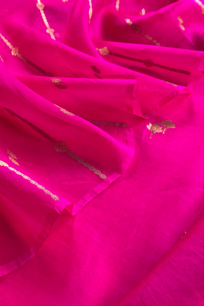 Pink Handloom Unstitched Kora Silk Suit With Kadwa Weaving