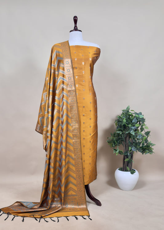 Yellow Banarasi Katan Silk Suit With Dupatta