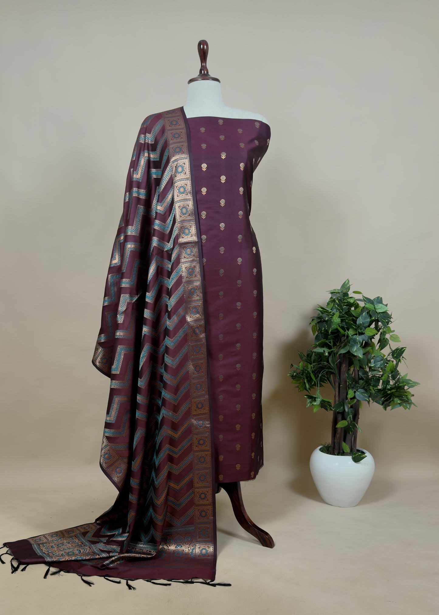 Blue Banarasi Katan Silk Suit With Dupatta