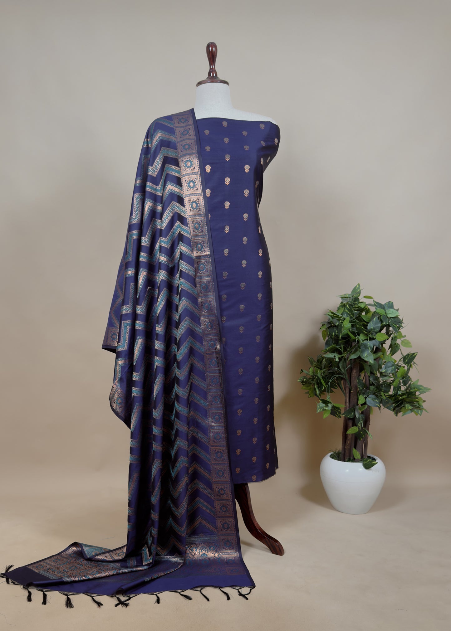 Wine Banarasi Katan Silk Suit With Dupatta