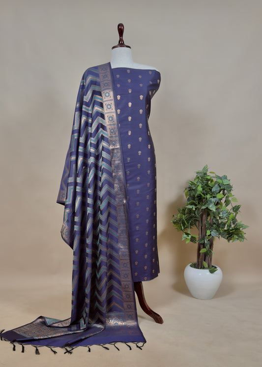 Blue Banarasi Katan Silk Suit With Dupatta