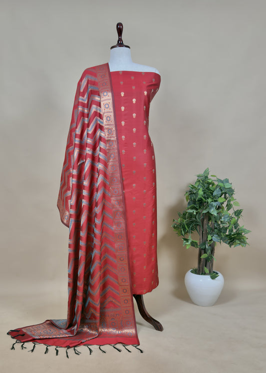 Red Banarasi Katan Silk Suit With Dupatta