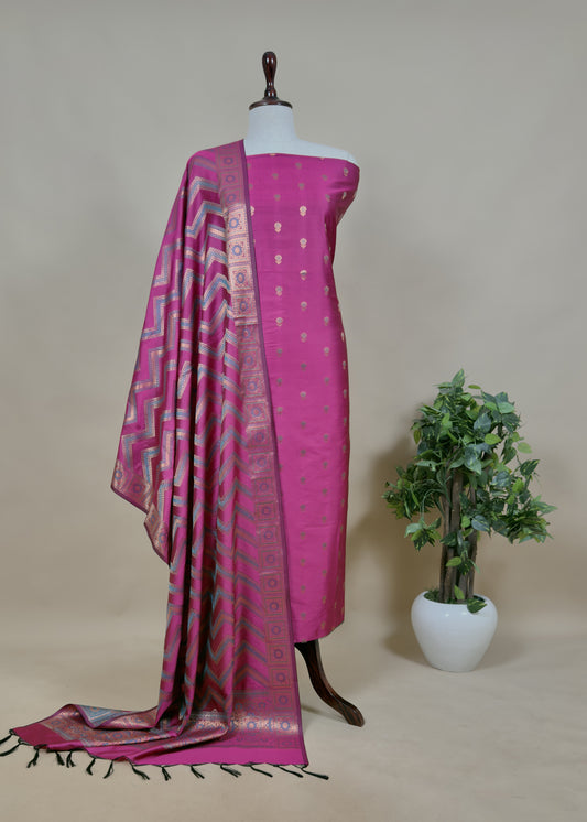 Pink Banarasi Katan Silk Suit With Dupatta