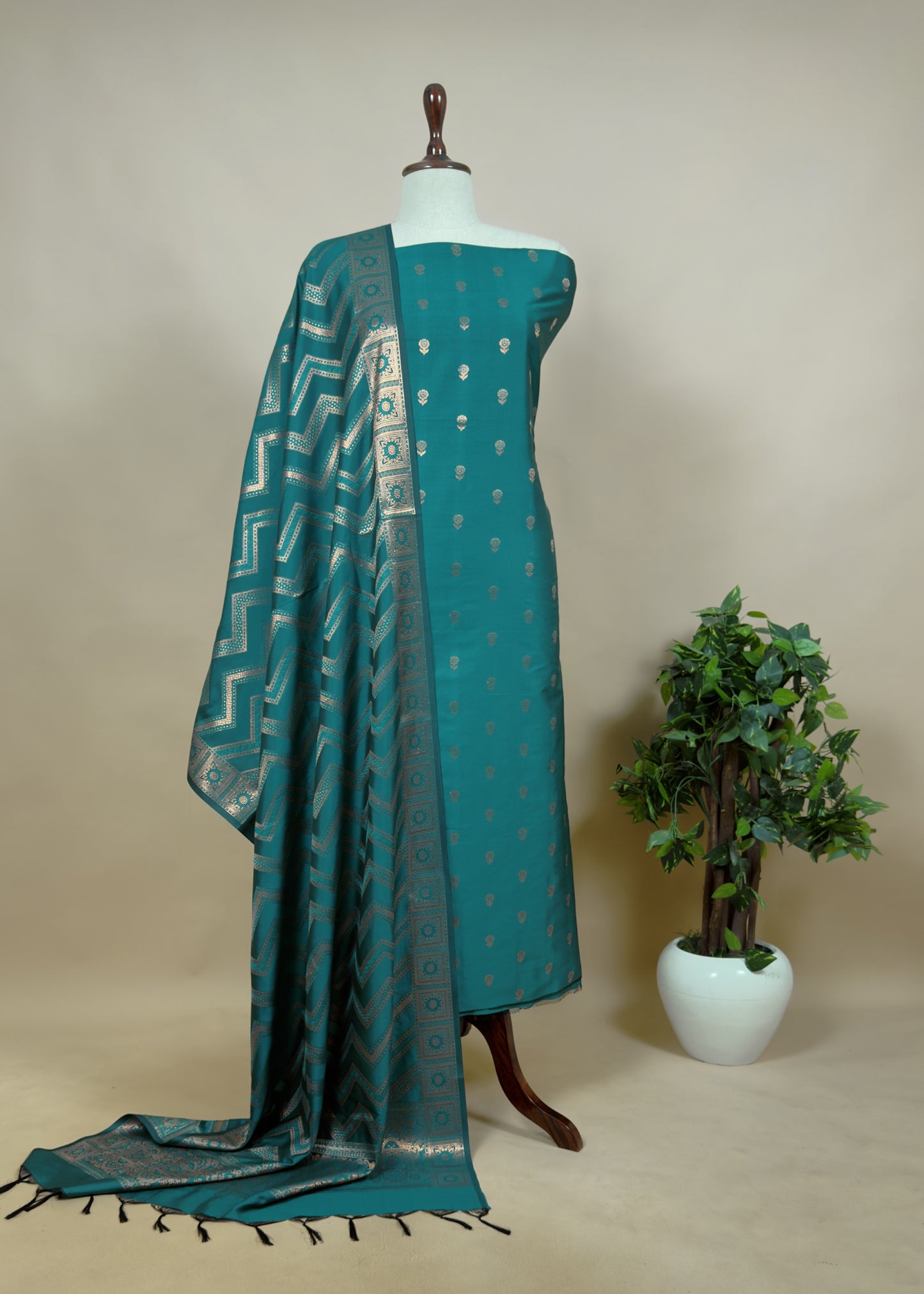 Wine Banarasi Katan Silk Suit With Dupatta