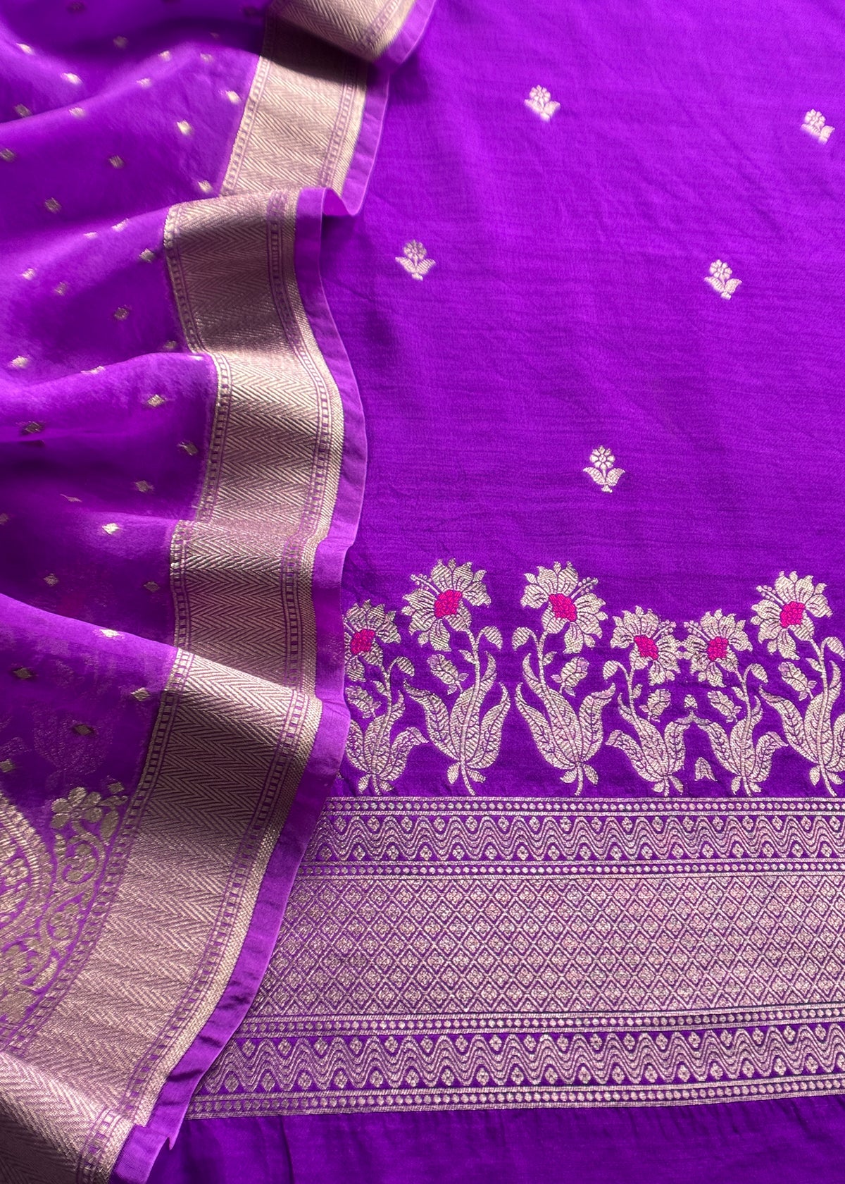 Royal Purple Kadhwa Weaves Banarasi Silk Suit Fabric