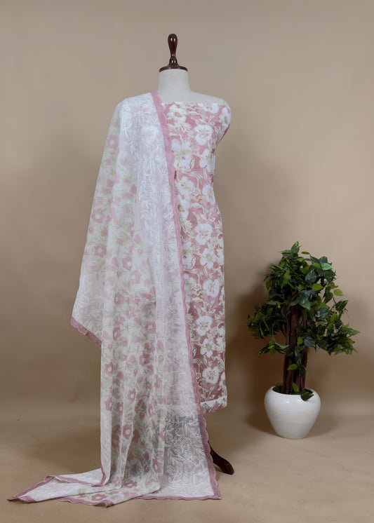 Light Pink Cotton Suit With Kota Embroidered Dupatta