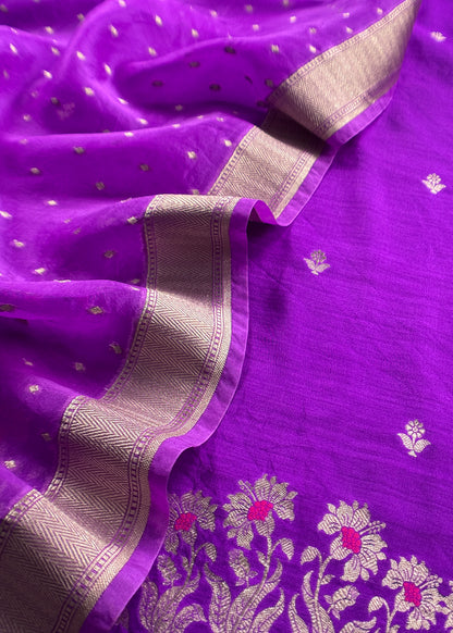 Royal Purple Kadhwa Weaves Banarasi Silk Suit Fabric