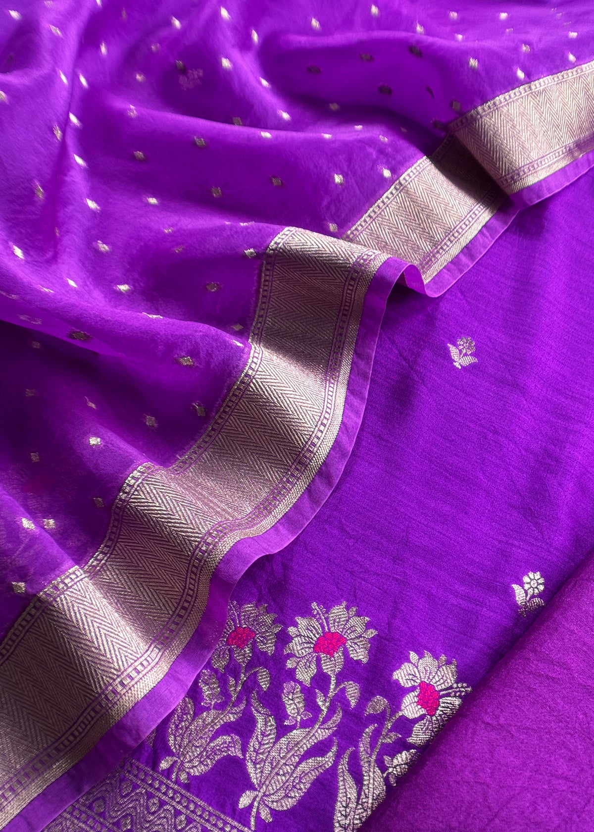 Royal Purple Kadhwa Weaves Banarasi Silk Suit Fabric