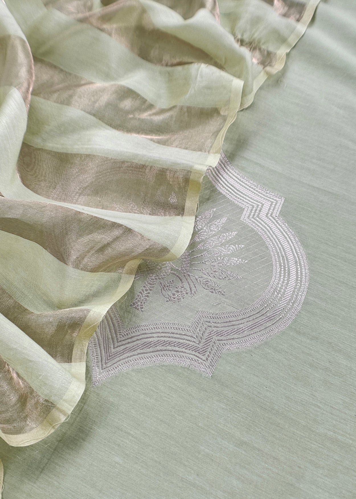 Pastel Green Pure Banarasi Silk Suit With Zari Weaving