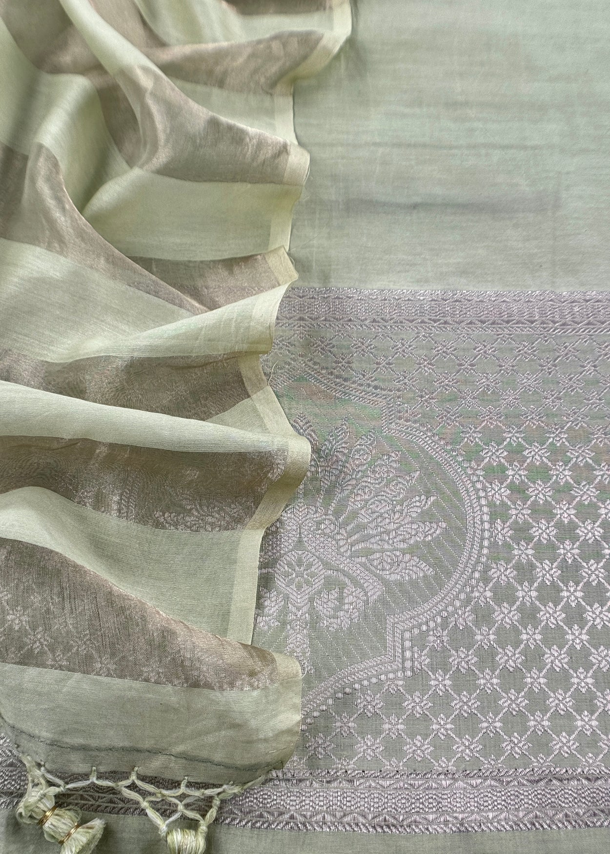Pastel Green Pure Banarasi Silk Suit With Zari Weaving