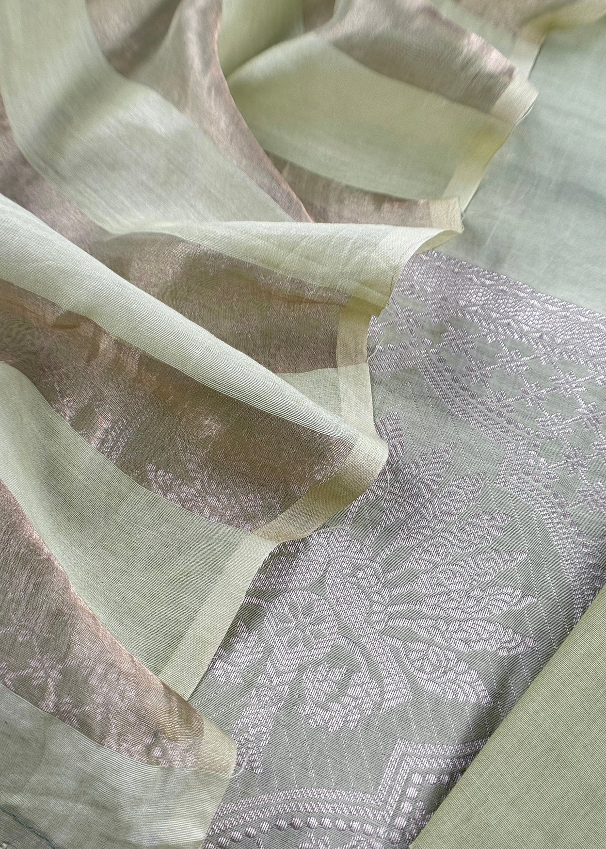 Pastel Green Pure Banarasi Silk Suit With Zari Weaving
