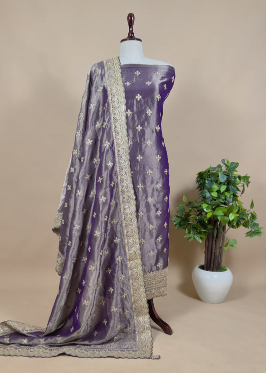 Purple Pure Unstitched Tissue Suit with Dupatta