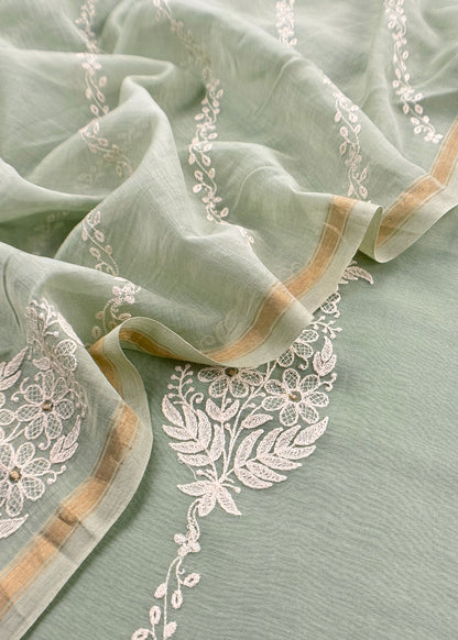 Mint Green Pure Mul Cotton Suit Beautiful Floral Embroidery