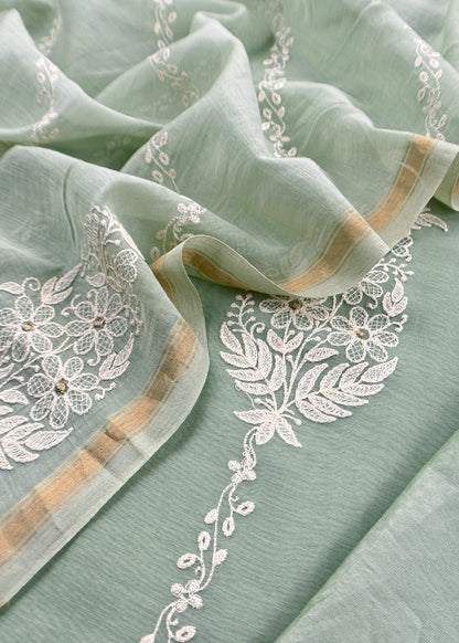 Mint Green Pure Mul Cotton Suit Beautiful Floral Embroidery