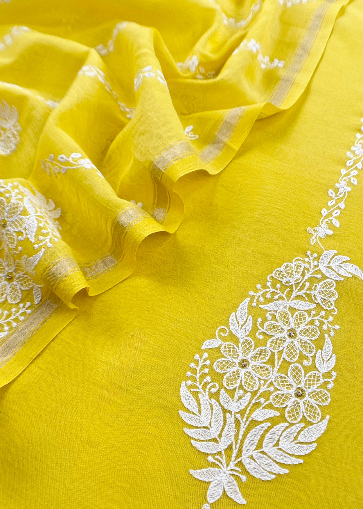 Yellow Pure Mul Cotton Suit Beautiful Floral Embroidery