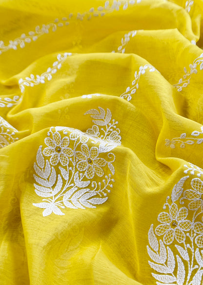 Yellow Pure Mul Cotton Suit Beautiful Floral Embroidery