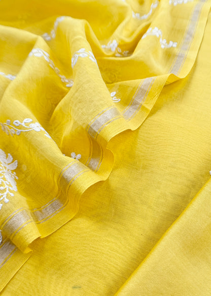 Yellow Pure Mul Cotton Suit Beautiful Floral Embroidery