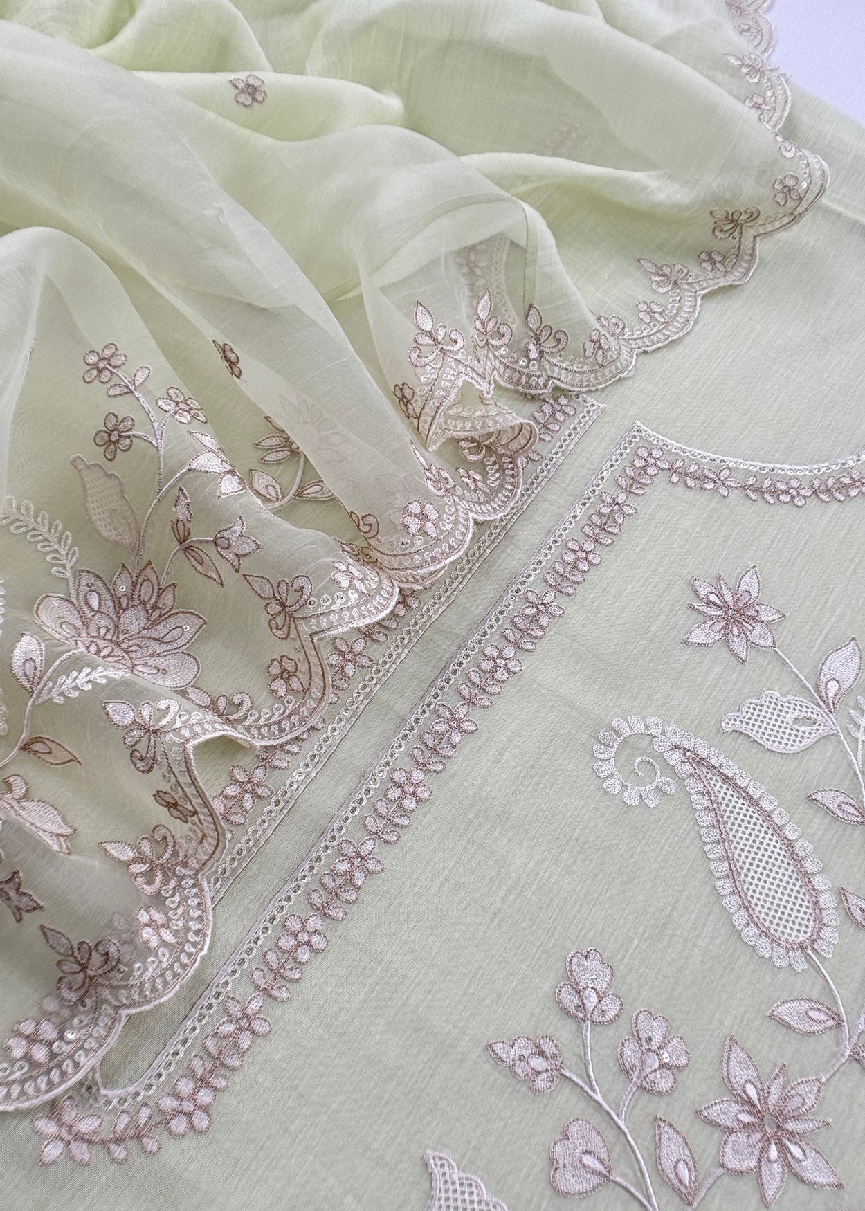 Mulmul unstitched suit with kora dupatta

