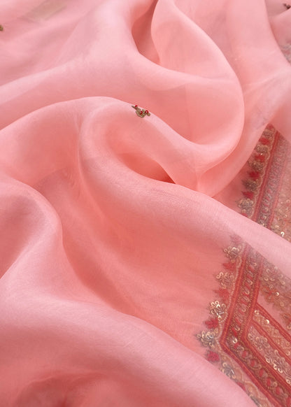 Luxe Baby Pink Dupion Silk Kurta and Kora Silk Dupatta With Handwork