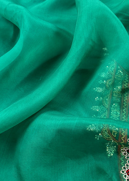 Luxe Emerald Green Dupion Silk Kurta and Kora Silk Dupatta With Handwork