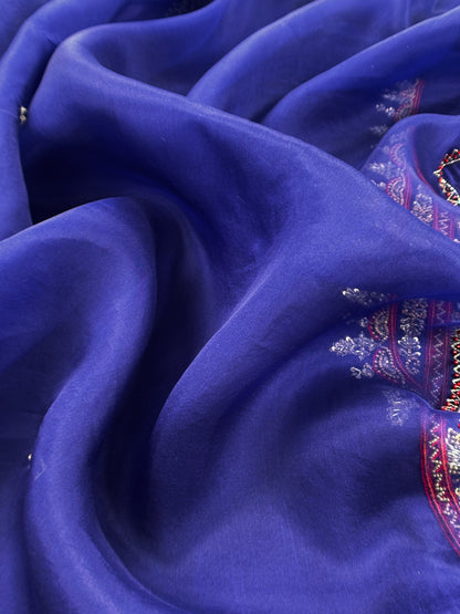 Luxe Royal Blue Dupion Silk Kurta and Kora Silk Dupatta With Handwork