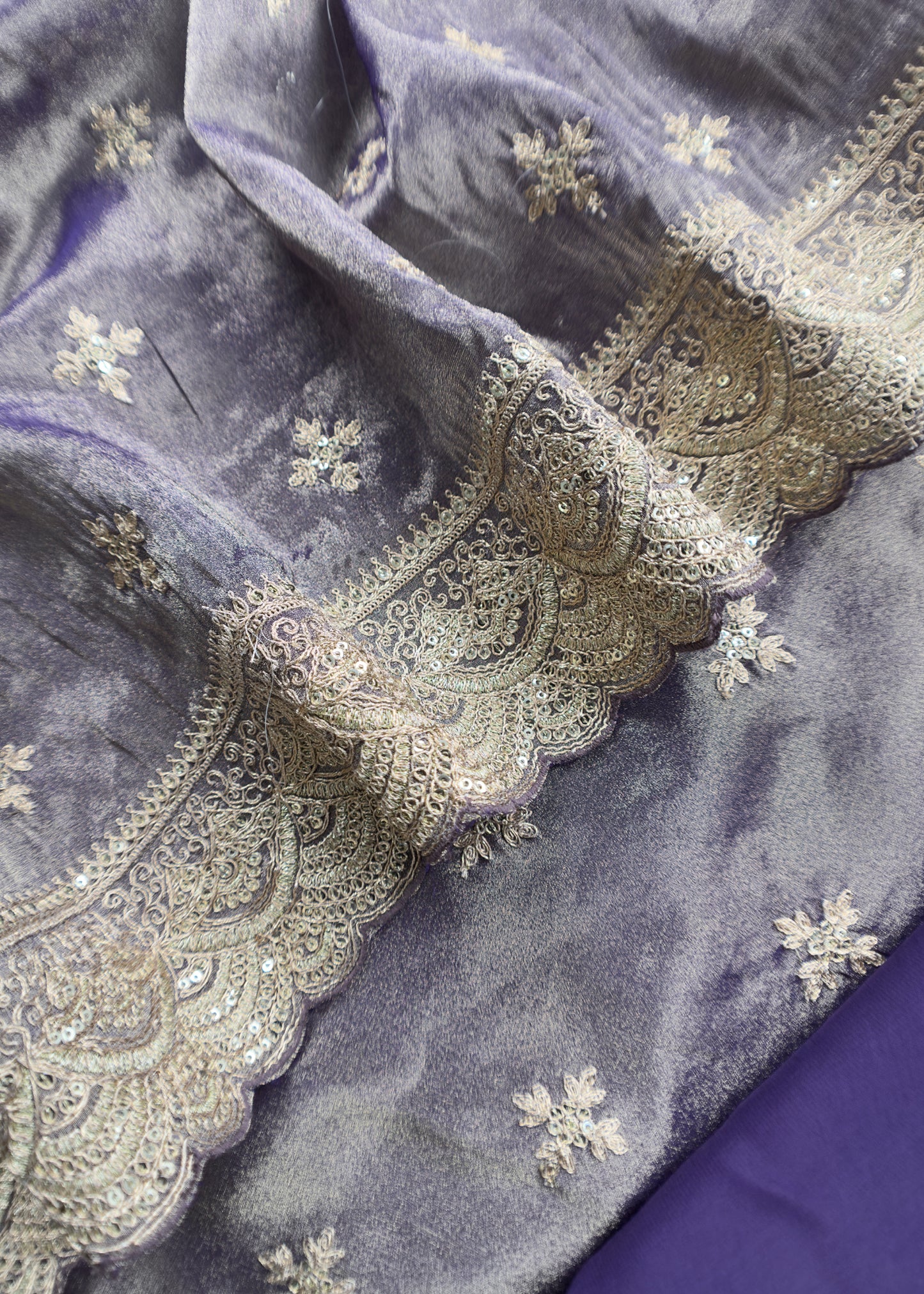 Purple Pure Unstitched Tissue Suit with Dupatta