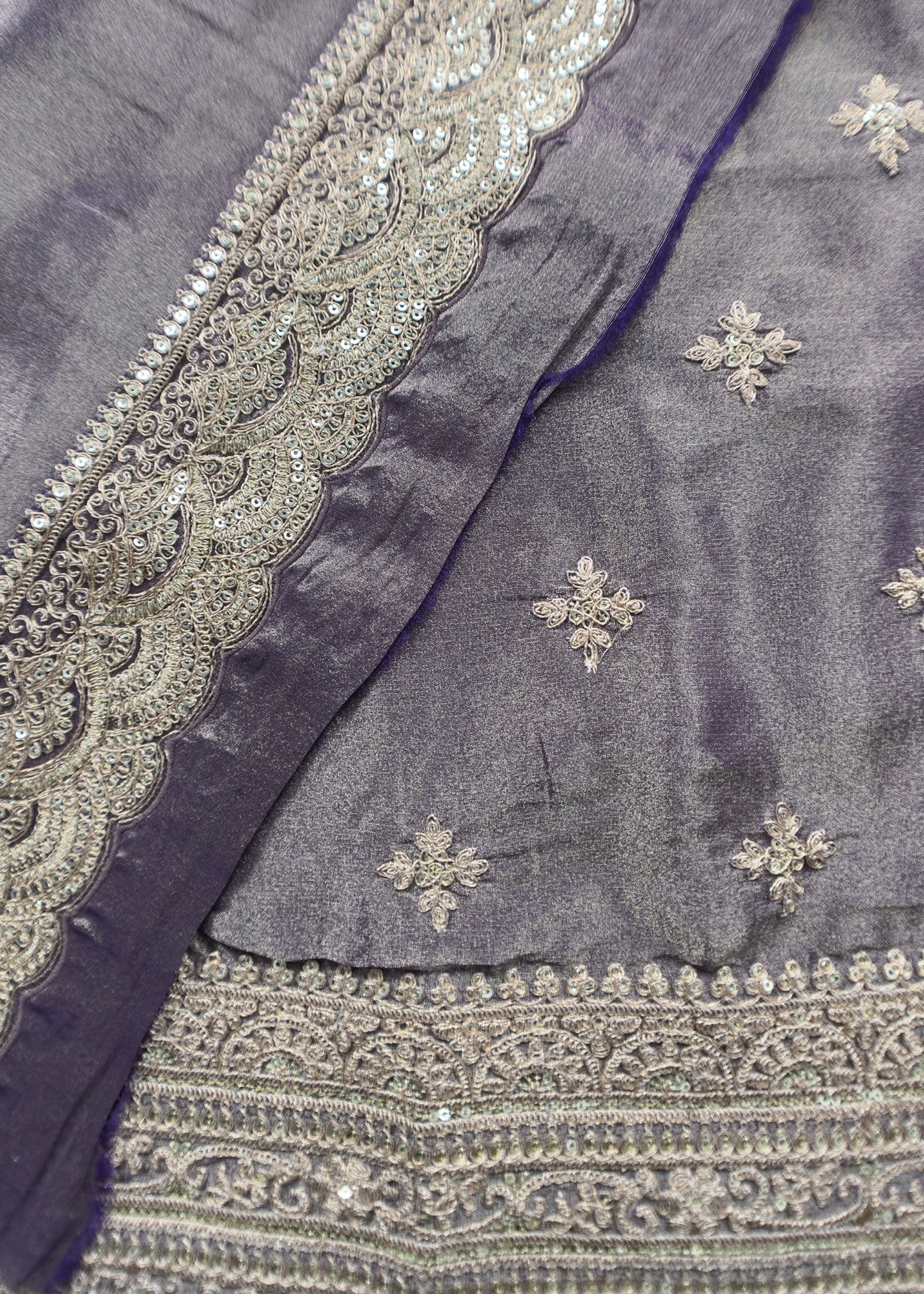 Purple Pure Unstitched Tissue Suit with Dupatta