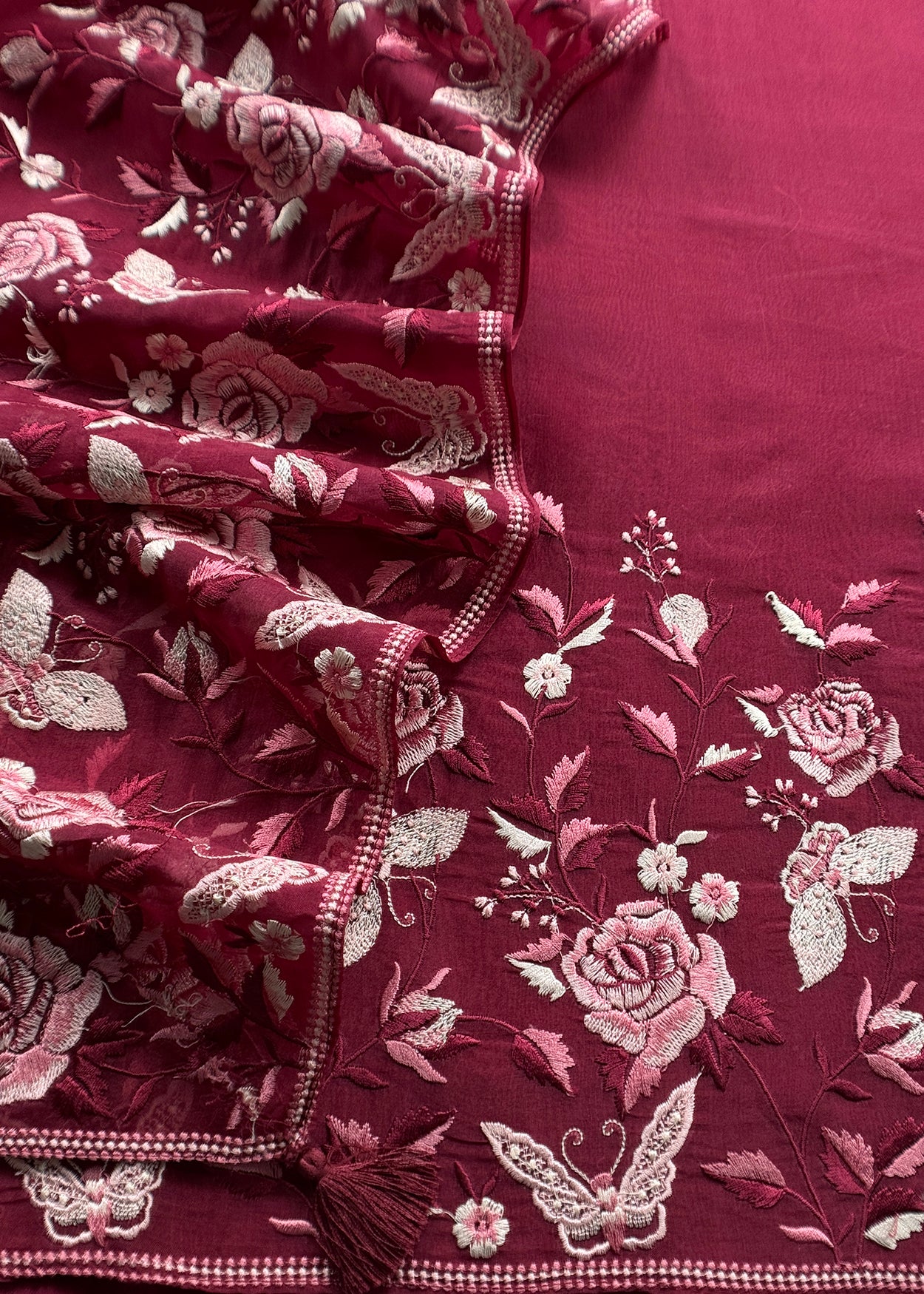 Pure kora silk suit with parsi thread embroidery

