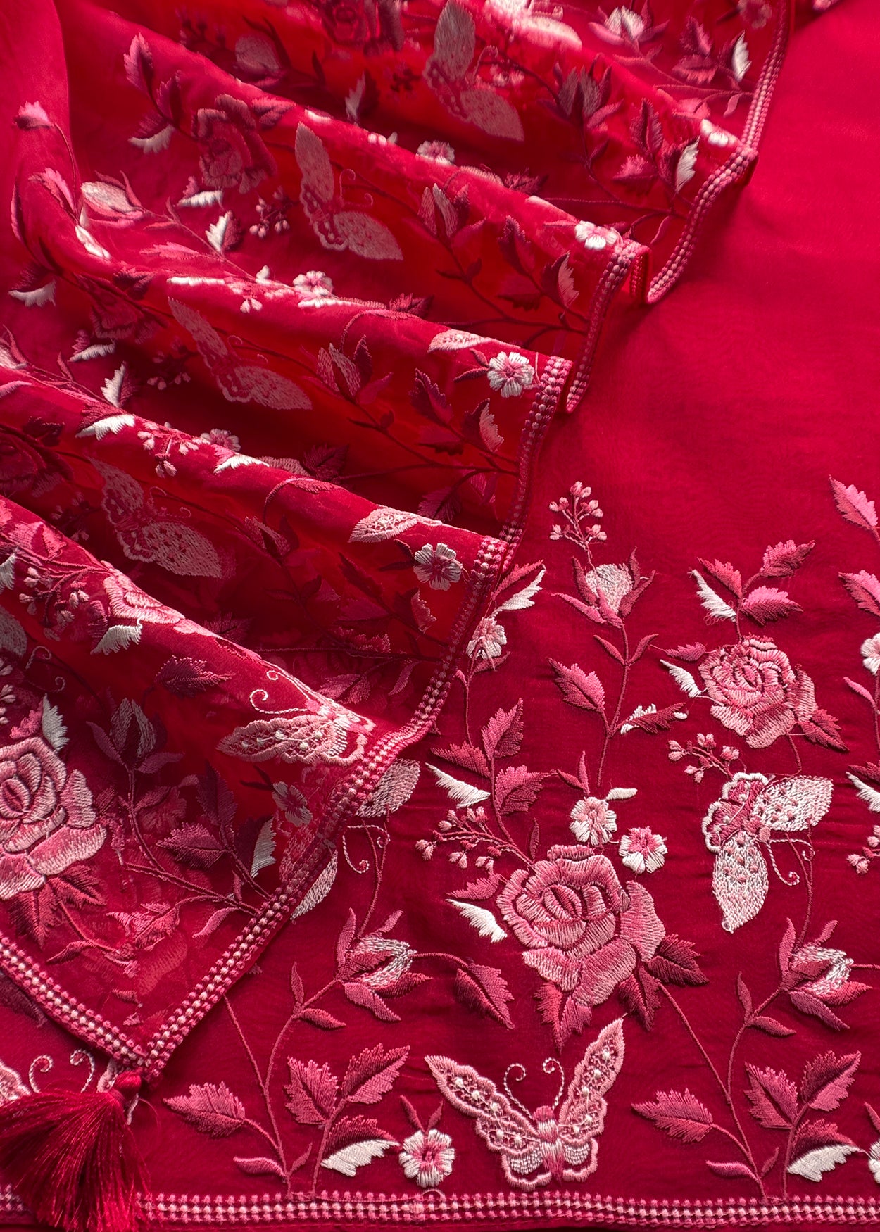 Pure kora silk suit with parsi thread embroidery

