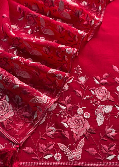 Pure kora silk suit with parsi thread embroidery

